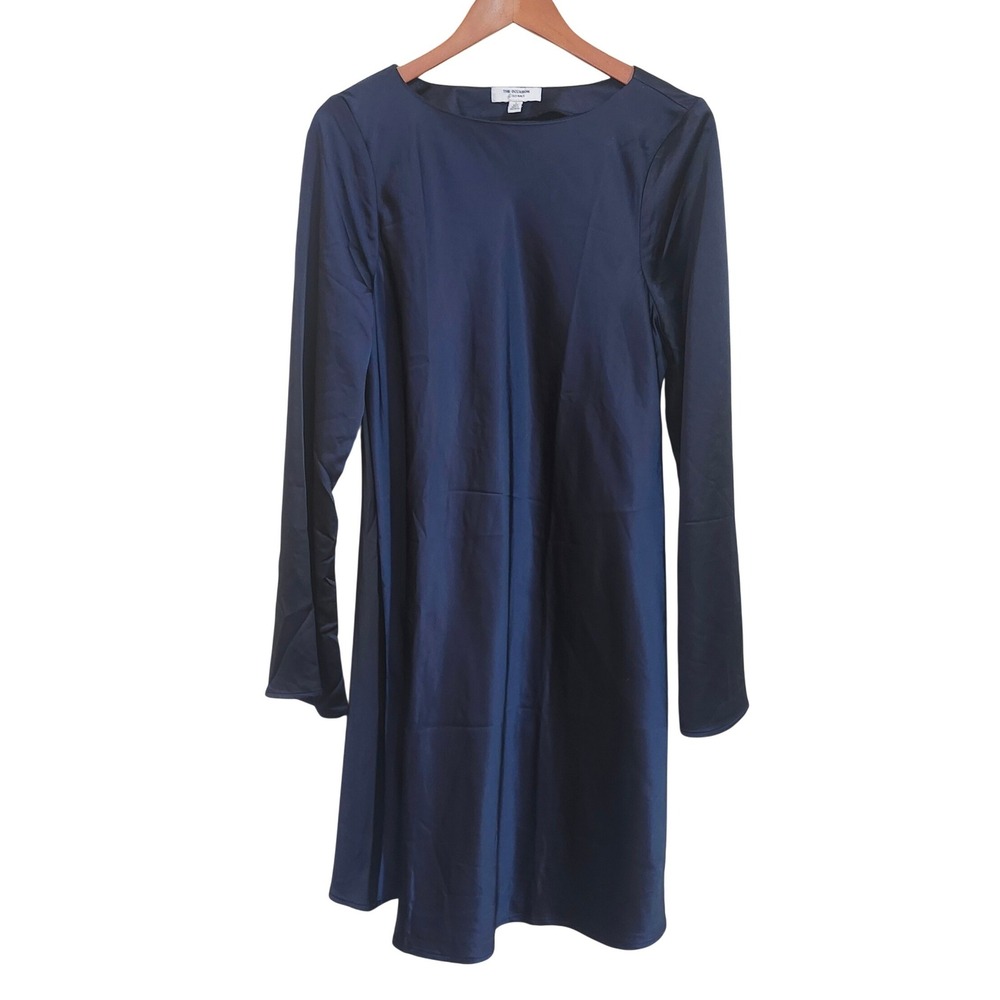 Old Navy Satin Shift Dress Women L Tall In The Navy Blue Long Sleeve Column Mini